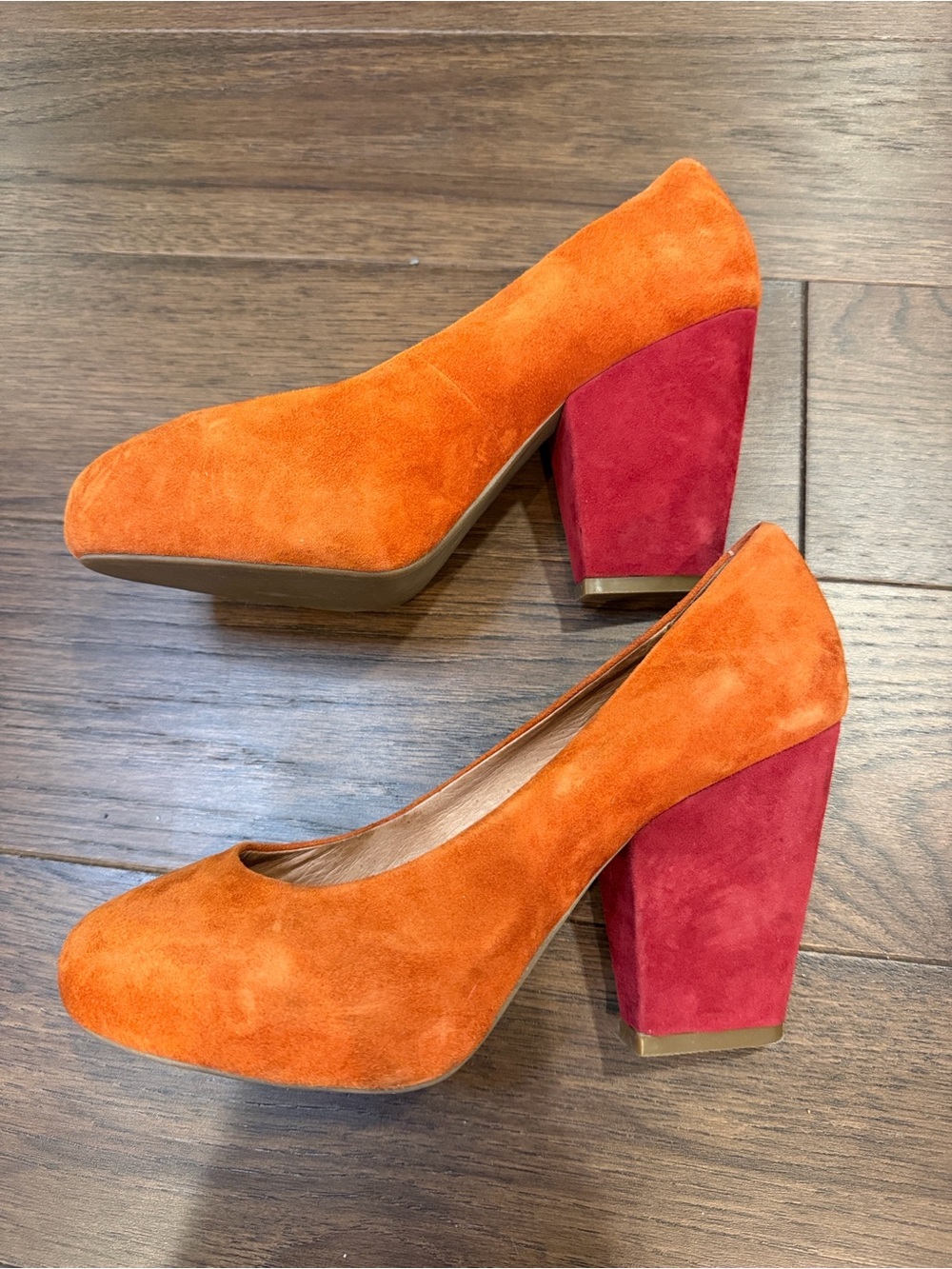Jeffrey Campbell "Ibiza" Suede Orange Block Heel Pumps Size 8 - C61-003 - Picture 2 of 11